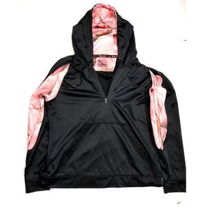 Huntworth Oaktree Pink Camo 1/4 Zip Pullover Long-Sleeve Black Hoodie Womens 2XL